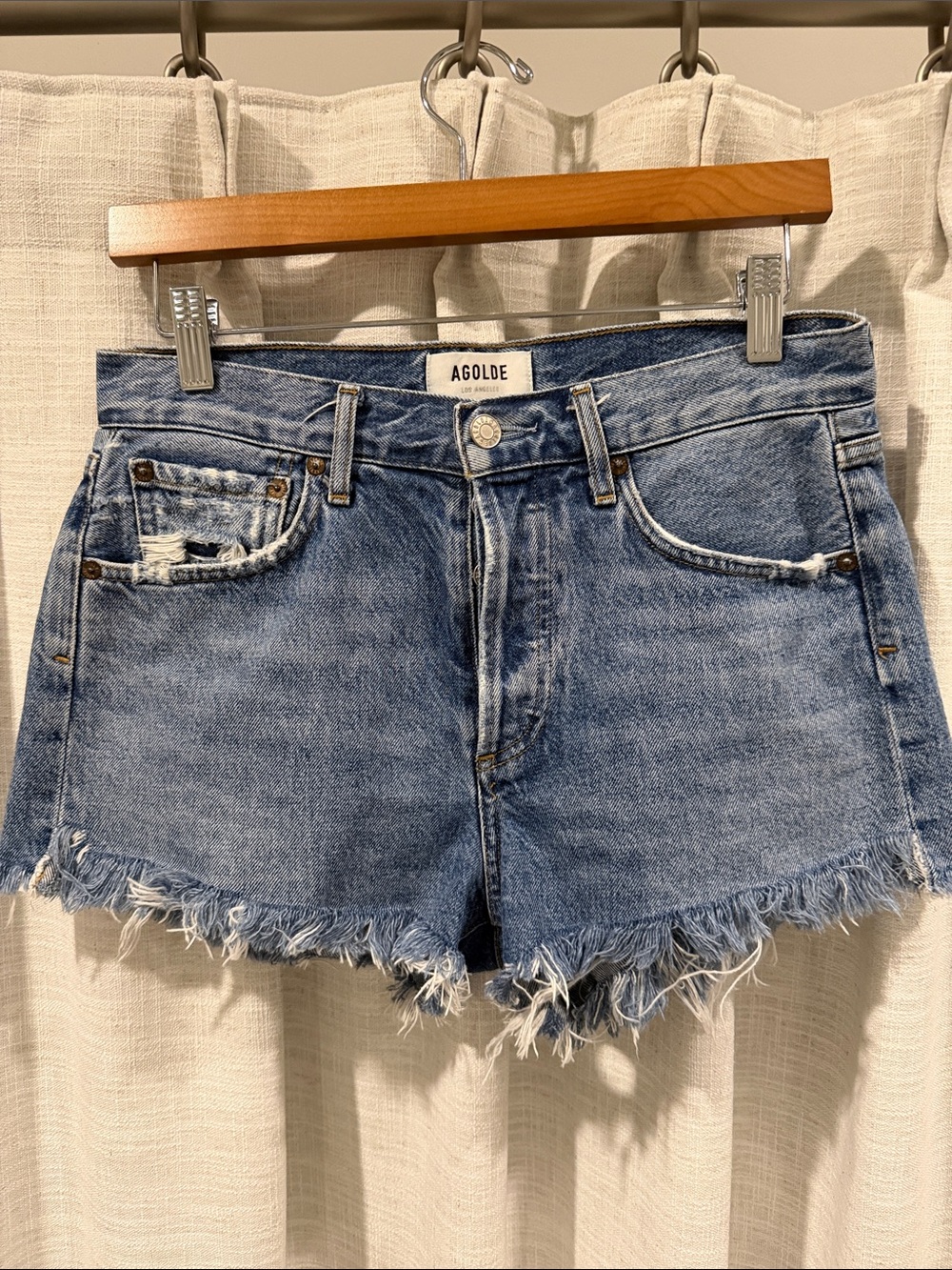 Agolde Parker Darker Wash Frayed Denim Cutoff Shorts